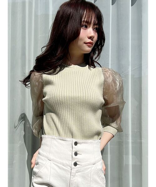 RESEXXY(リゼクシー)の「スリーブシアーパフニットトップス(ニット/セーター・レディース・ホワイト/ブラック/ミント・FREE)」の5枚目の写真