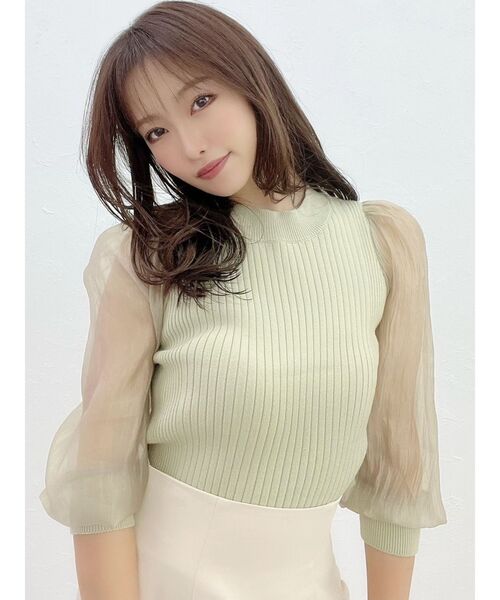 RESEXXY(リゼクシー)の「スリーブシアーパフニットトップス(ニット/セーター・レディース・ホワイト/ブラック/ミント・FREE)」の6枚目の写真