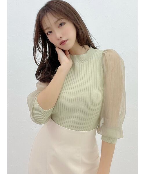 RESEXXY(リゼクシー)の「スリーブシアーパフニットトップス(ニット/セーター・レディース・ホワイト/ブラック/ミント・FREE)」の7枚目の写真