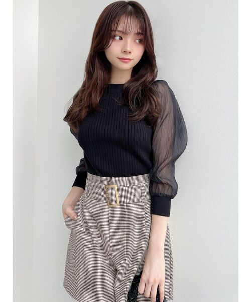 RESEXXY(リゼクシー)の「スリーブシアーパフニットトップス(ニット/セーター・レディース・ホワイト/ブラック/ミント・FREE)」の11枚目の写真