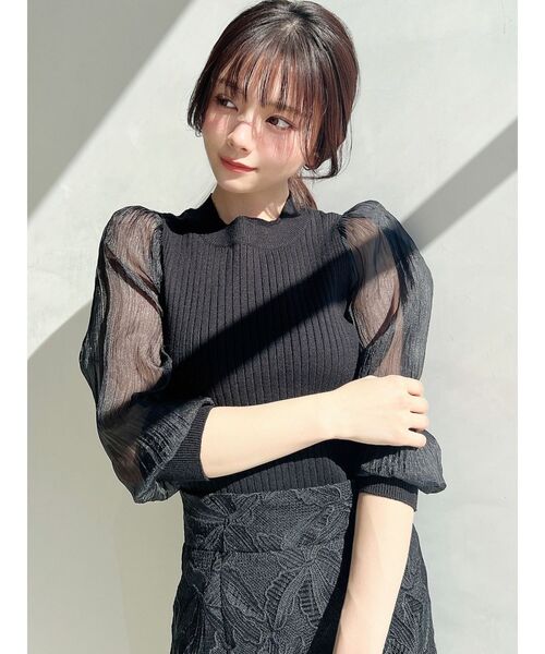 RESEXXY(リゼクシー)の「スリーブシアーパフニットトップス(ニット/セーター・レディース・ホワイト/ブラック/ミント・FREE)」の16枚目の写真