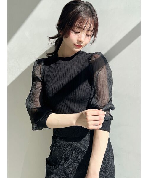 RESEXXY(リゼクシー)の「スリーブシアーパフニットトップス(ニット/セーター・レディース・ホワイト/ブラック/ミント・FREE)」の17枚目の写真