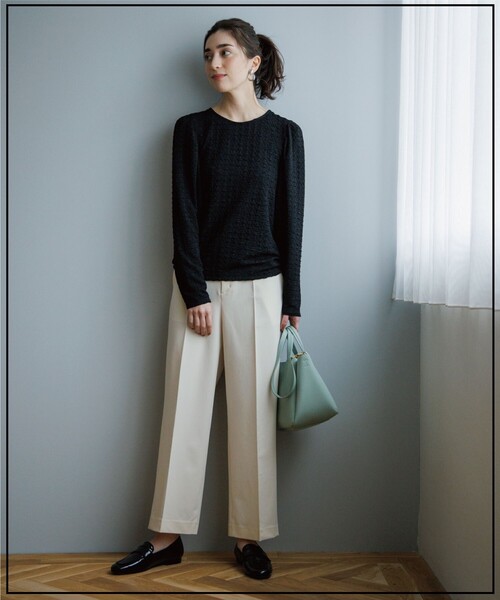 OPAQUE.CLIP（オペークドットクリップ）の「◆セットアップ対応  ワイドパンツ【洗濯機洗い可/イージーケア/ストレッチ/防シワ/吸水速乾】（その他パンツ・レディース・ベージュ/ブルー/オフホワイト/ブラック/カーキ・36/38/40/42）」の9枚目の写真