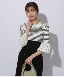 新品 アプワイザーリッシェ ドロストスリーブ ドッキングニット ストライプ 紺 店舗限定》ドロストスリーブドッキングニット | ニット