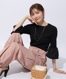 新品 アプワイザーリッシェ ドロストスリーブ ドッキングニット ストライプ 紺 店舗限定》ドロストスリーブドッキングニット | ニット