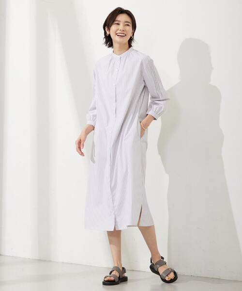 J.PRESS(ジェイプレス)の「【WEB限定カラーあり・洗える・接触冷感・UVカット・イージーケア】 エステネージュストライプ ワンピース(ワンピース・レディース・サックスブルー系1/ブルー系1/ネイビー系1/ライトグレー系1・T15/T13)」の11枚目の写真