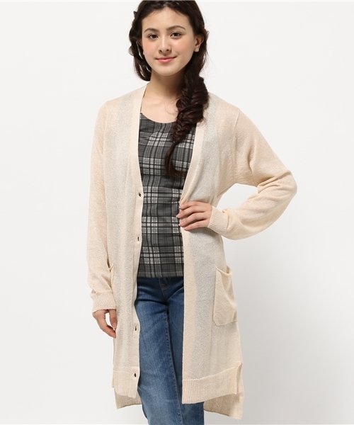 mystic（ミスティック）の「長袖V/Nロングカーディガン（カーディガン/ボレロ・レディース・ベージュ/ホワイト/グレー・ﾌﾘ-）」の3枚目の写真