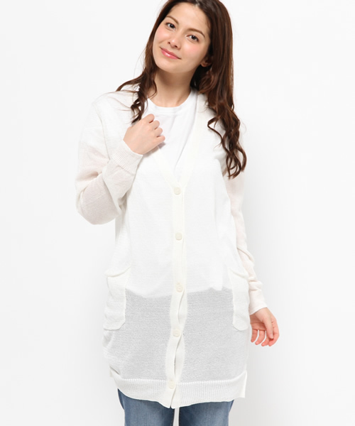 mystic（ミスティック）の「長袖V/Nロングカーディガン（カーディガン/ボレロ・レディース・ベージュ/ホワイト/グレー・ﾌﾘ-）」の2枚目の写真
