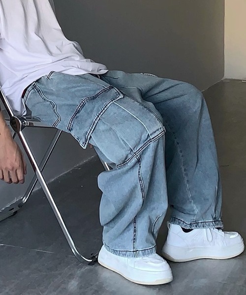 NOWLE(ノウル)の「【NOWLE】ルーズ デニム カーゴパンツ(カーゴパンツ・メンズ・ブラック/インディゴブルー・MEDIUM/LARGE/X-LARGE)」の5枚目の写真