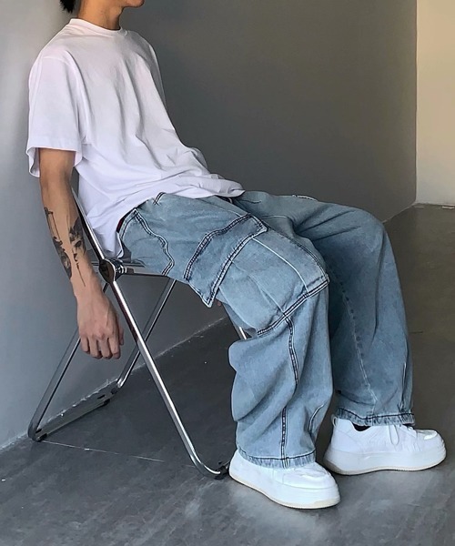 NOWLE(ノウル)の「【NOWLE】ルーズ デニム カーゴパンツ(カーゴパンツ・メンズ・ブラック/インディゴブルー・MEDIUM/LARGE/X-LARGE)」の6枚目の写真