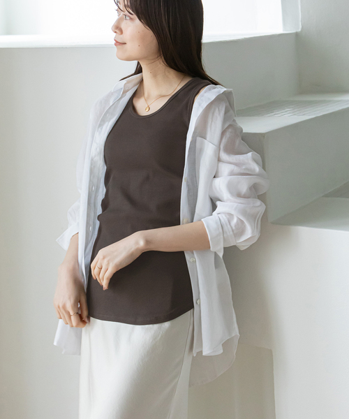 Noble(ノーブル)の「2WAYスリークリブタンク(タンクトップ・レディース・ホワイト/チャコールグレー/ベージュ・FREE)」の2枚目の写真