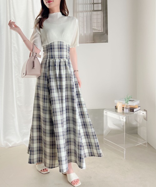 mily bilet（ミウィビレット）の「【mily bilet】大人の愛されリボン。プリーツドッキングチェックワンピース（ワンピース・レディース・ホワイト/ブラック・LARGE/MEDIUM/SMALL/X-LARGE）」の10枚目の写真