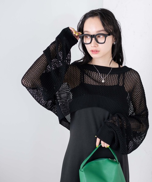 WEGO（ウィゴー）の「WEGO/ショートメッシュニットプルオーバー（ニット/セーター・レディース・ブラック/ブラック系その他5/ブラウン・FREE）」の2枚目の写真