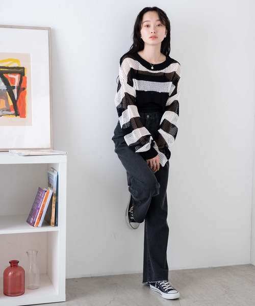 WEGO（ウィゴー）の「WEGO/ショートメッシュニットプルオーバー（ニット/セーター・レディース・ブラック/ブラック系その他5/ブラウン・FREE）」の9枚目の写真