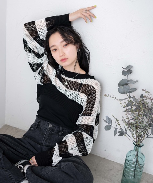 WEGO（ウィゴー）の「WEGO/ショートメッシュニットプルオーバー（ニット/セーター・レディース・ブラック/ブラック系その他5/ブラウン・FREE）」の10枚目の写真