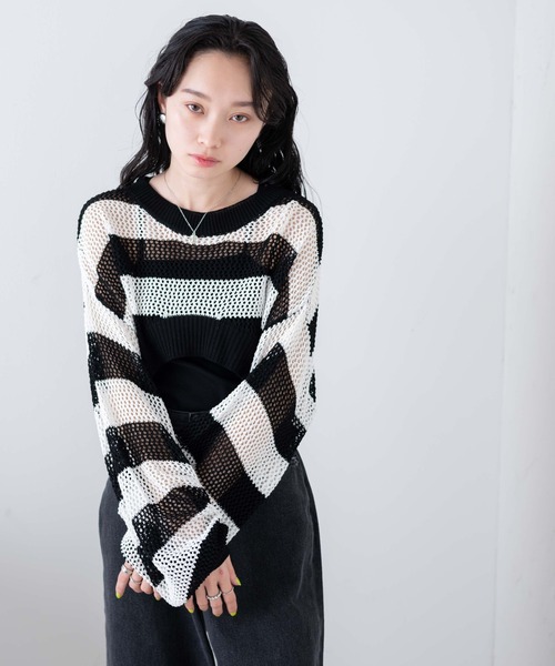 WEGO（ウィゴー）の「WEGO/ショートメッシュニットプルオーバー（ニット/セーター・レディース・ブラック/ブラック系その他5/ブラウン・FREE）」の13枚目の写真