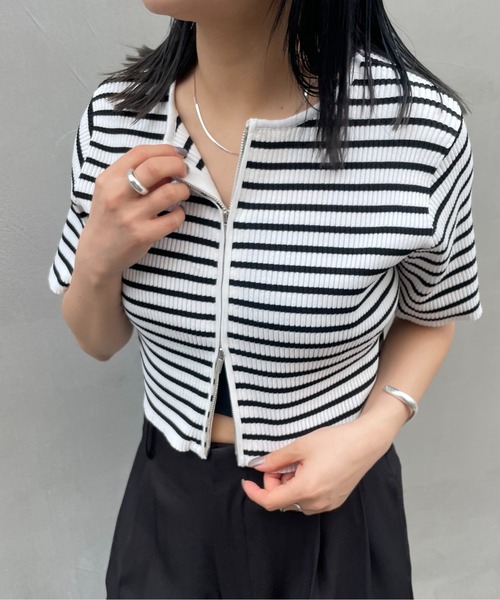 mline（エムライン）の「[mline]半袖Wジップニット（ニット/セーター・レディース・イエロー/ブルー/ブラック系その他/アイボリー/ブラック・FREE）」の3枚目の写真