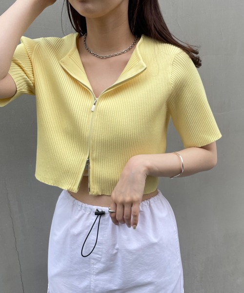 mline（エムライン）の「[mline]半袖Wジップニット（ニット/セーター・レディース・イエロー/ブルー/ブラック系その他/アイボリー/ブラック・FREE）」の5枚目の写真