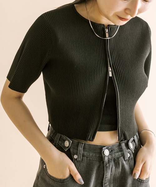 mline（エムライン）の「[mline]半袖Wジップニット（ニット/セーター・レディース・イエロー/ブルー/ブラック系その他/アイボリー/ブラック・FREE）」の6枚目の写真