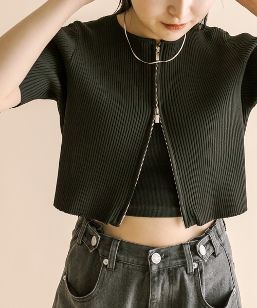 mline（エムライン）の「[mline]半袖Wジップニット（ニット/セーター・レディース・イエロー/ブルー/ブラック系その他/アイボリー/ブラック・FREE）」の7枚目の写真