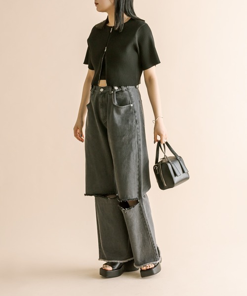 mline（エムライン）の「[mline]半袖Wジップニット（ニット/セーター・レディース・イエロー/ブルー/ブラック系その他/アイボリー/ブラック・FREE）」の8枚目の写真