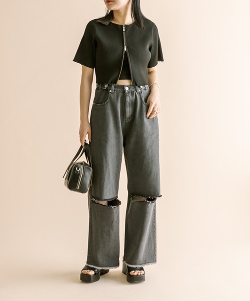 mline（エムライン）の「[mline]半袖Wジップニット（ニット/セーター・レディース・イエロー/ブルー/ブラック系その他/アイボリー/ブラック・FREE）」の9枚目の写真