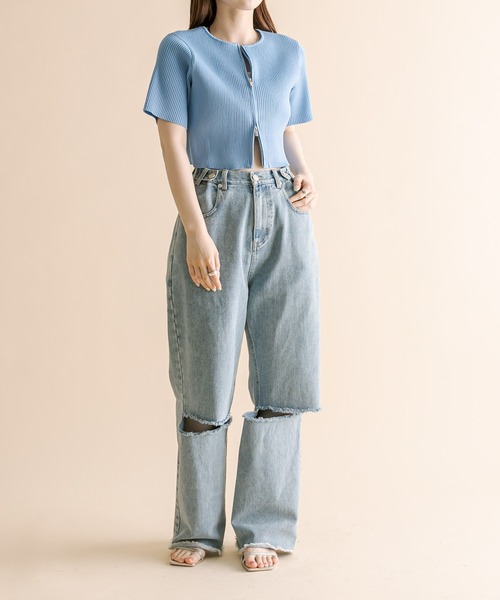 mline（エムライン）の「[mline]半袖Wジップニット（ニット/セーター・レディース・イエロー/ブルー/ブラック系その他/アイボリー/ブラック・FREE）」の10枚目の写真