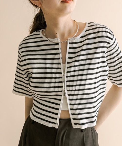 mline（エムライン）の「[mline]半袖Wジップニット（ニット/セーター・レディース・イエロー/ブルー/ブラック系その他/アイボリー/ブラック・FREE）」の11枚目の写真