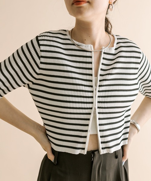 mline（エムライン）の「[mline]半袖Wジップニット（ニット/セーター・レディース・イエロー/ブルー/ブラック系その他/アイボリー/ブラック・FREE）」の12枚目の写真