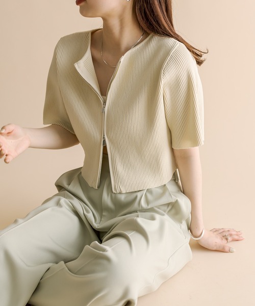 mline（エムライン）の「[mline]半袖Wジップニット（ニット/セーター・レディース・イエロー/ブルー/ブラック系その他/アイボリー/ブラック・FREE）」の21枚目の写真