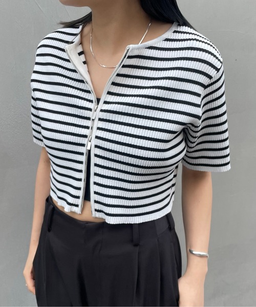 mline（エムライン）の「[mline]半袖Wジップニット（ニット/セーター・レディース・イエロー/ブルー/ブラック系その他/アイボリー/ブラック・FREE）」の16枚目の写真