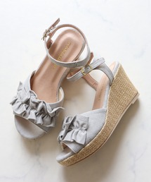 LibertyDoll/フリル 8.5cmウエッジヒール アンクルストラップサンダル  厚底(4014)