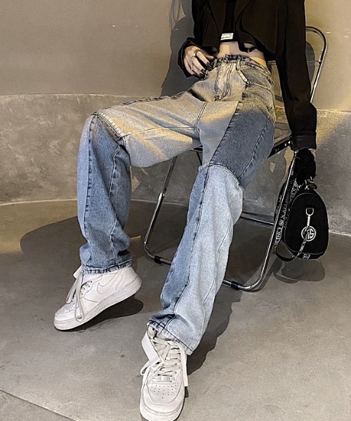 B.R.U(ブル)の「ダブルカラールーズデニムパンツ(デニムパンツ・レディース・ブルー/ブラック・M/L)」の2枚目の写真