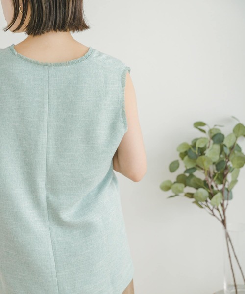 ITEMS URBANRESEARCH（アイテムズ アーバンリサーチ）の「サマーツイードVネックベスト（ベスト・レディース・ベージュ/ミント・FREE）」の4枚目の写真