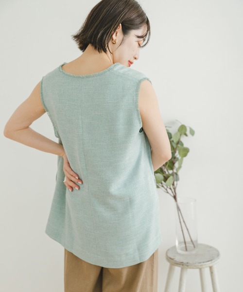 ITEMS URBANRESEARCH（アイテムズ アーバンリサーチ）の「サマーツイードVネックベスト（ベスト・レディース・ベージュ/ミント・FREE）」の5枚目の写真