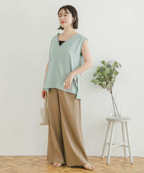 ITEMS URBANRESEARCH（アイテムズ アーバンリサーチ）の「サマーツイードVネックベスト（ベスト・レディース・ベージュ/ミント・FREE）」の6枚目の写真