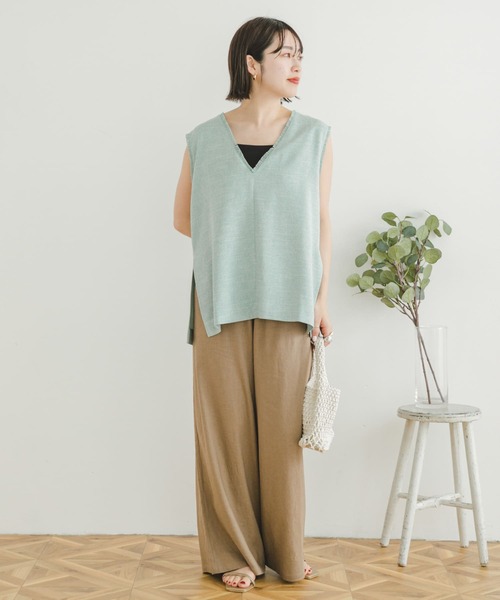 ITEMS URBANRESEARCH（アイテムズ アーバンリサーチ）の「サマーツイードVネックベスト（ベスト・レディース・ベージュ/ミント・FREE）」の7枚目の写真