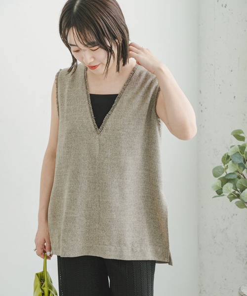 ITEMS URBANRESEARCH（アイテムズ アーバンリサーチ）の「サマーツイードVネックベスト（ベスト・レディース・ベージュ/ミント・FREE）」の8枚目の写真