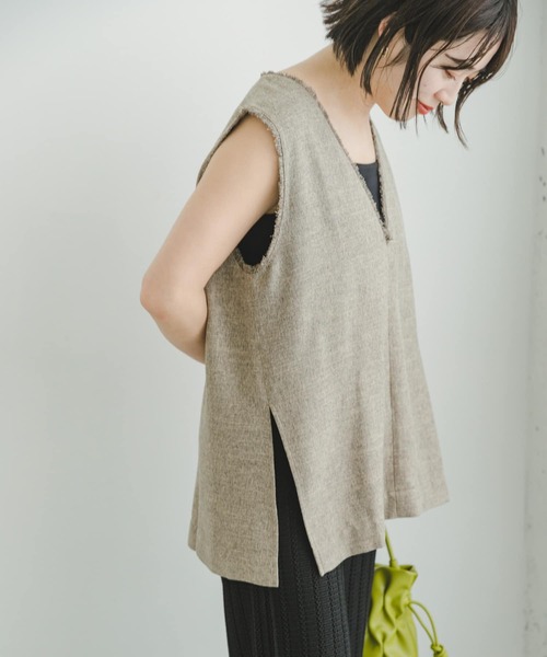 ITEMS URBANRESEARCH（アイテムズ アーバンリサーチ）の「サマーツイードVネックベスト（ベスト・レディース・ベージュ/ミント・FREE）」の9枚目の写真