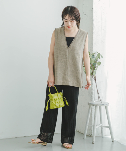 ITEMS URBANRESEARCH（アイテムズ アーバンリサーチ）の「サマーツイードVネックベスト（ベスト・レディース・ベージュ/ミント・FREE）」の12枚目の写真