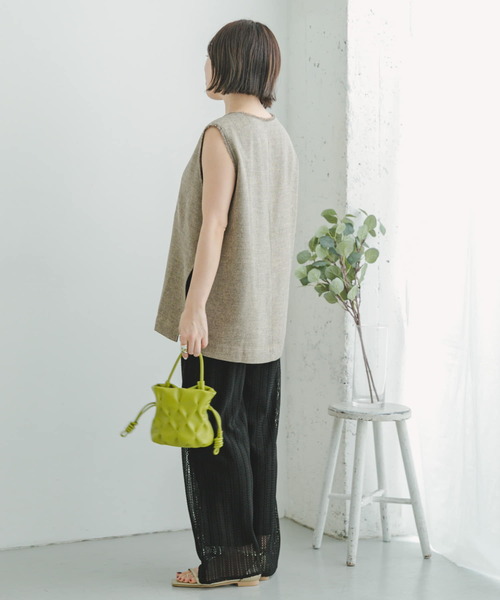 ITEMS URBANRESEARCH（アイテムズ アーバンリサーチ）の「サマーツイードVネックベスト（ベスト・レディース・ベージュ/ミント・FREE）」の13枚目の写真