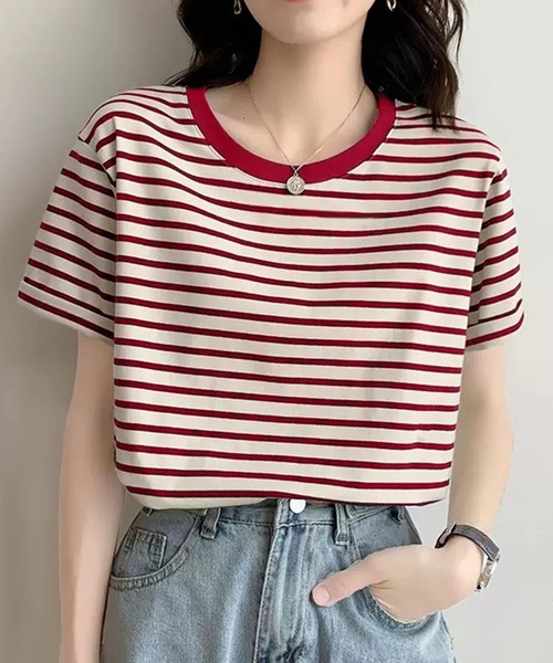 Girly Doll(ガーリードール)の「ボーダーTシャツ(Tシャツ/カットソー・レディース・グリーン/ブルー/イエロー/ネイビー/レッド・M/L)」の5枚目の写真
