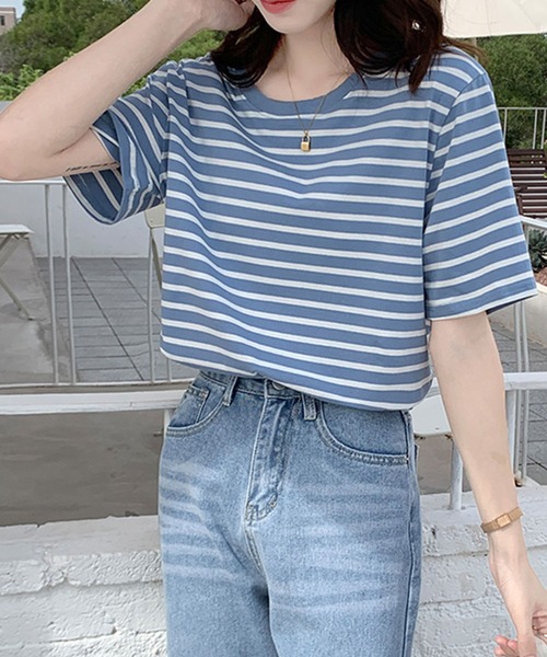 Girly Doll(ガーリードール)の「ボーダーTシャツ(Tシャツ/カットソー・レディース・グリーン/ブルー/イエロー/ネイビー/レッド・M/L)」の6枚目の写真