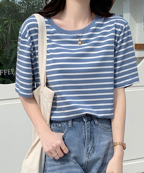 Girly Doll(ガーリードール)の「ボーダーTシャツ(Tシャツ/カットソー・レディース・グリーン/ブルー/イエロー/ネイビー/レッド・M/L)」の9枚目の写真
