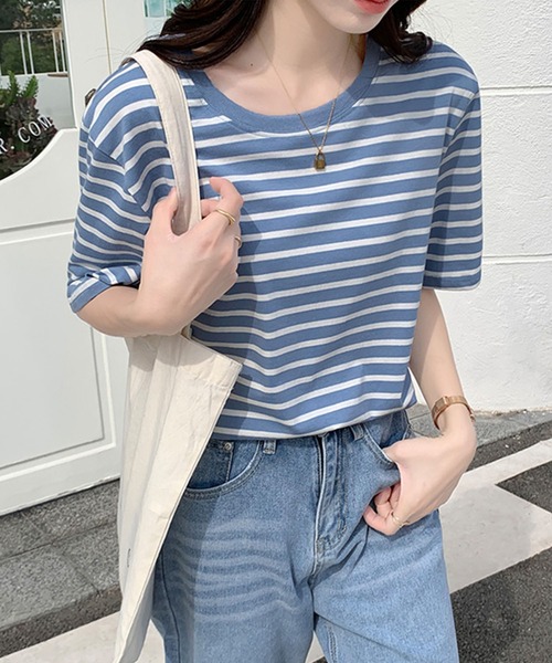 Girly Doll(ガーリードール)の「ボーダーTシャツ(Tシャツ/カットソー・レディース・グリーン/ブルー/イエロー/ネイビー/レッド・M/L)」の12枚目の写真