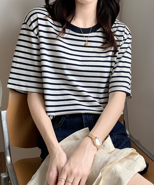 Girly Doll(ガーリードール)の「ボーダーTシャツ(Tシャツ/カットソー・レディース・グリーン/ブルー/イエロー/ネイビー/レッド・M/L)」の15枚目の写真