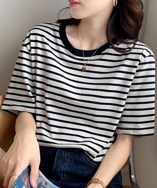 Girly Doll(ガーリードール)の「ボーダーTシャツ(Tシャツ/カットソー・レディース・グリーン/ブルー/イエロー/ネイビー/レッド・M/L)」の21枚目の写真