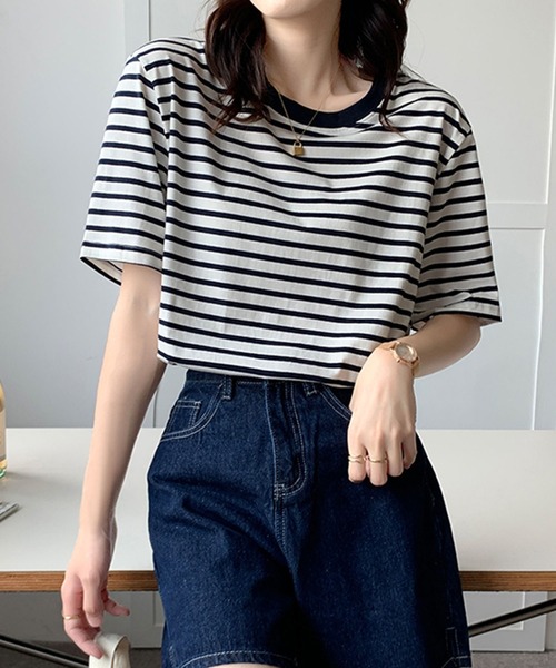 Girly Doll(ガーリードール)の「ボーダーTシャツ(Tシャツ/カットソー・レディース・グリーン/ブルー/イエロー/ネイビー/レッド・M/L)」の19枚目の写真