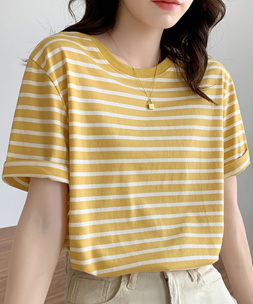 Girly Doll(ガーリードール)の「ボーダーTシャツ(Tシャツ/カットソー・レディース・グリーン/ブルー/イエロー/ネイビー/レッド・M/L)」の7枚目の写真