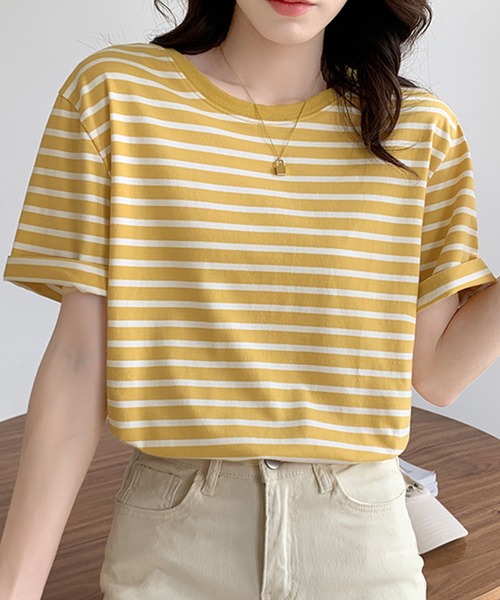 Girly Doll(ガーリードール)の「ボーダーTシャツ(Tシャツ/カットソー・レディース・グリーン/ブルー/イエロー/ネイビー/レッド・M/L)」の10枚目の写真